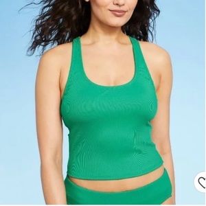 (S)- All in Motion Women's Longline Ribbed Bikini Top - Green